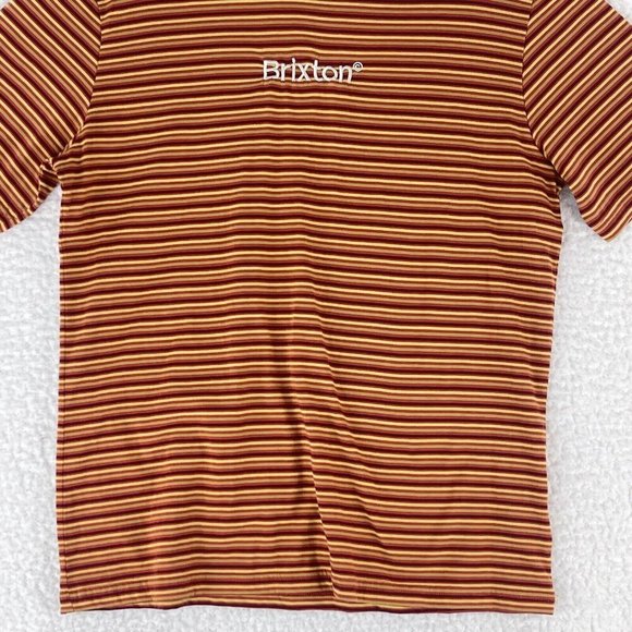 Brixton Hilt Palmer T-Shirt Mens Red Short Sleeve Striped Stretch Size Medium - Picture 4 of 13